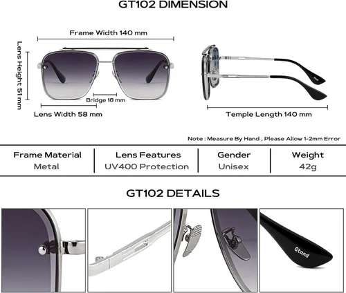 Miniatura 5 de Gtand Gafas de sol cuadradas de moda de moda para mujeres y hombres, gafas de sol de metal vintage