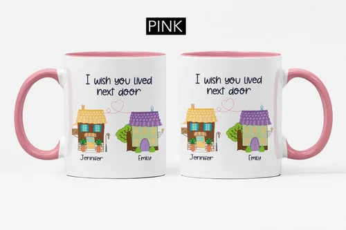 Miniatura 8 de Taza de viaje con nombres personalizados de larga distancia con texto en inglés "I Wish You Lived Next Door, Next to me, Besties Friends