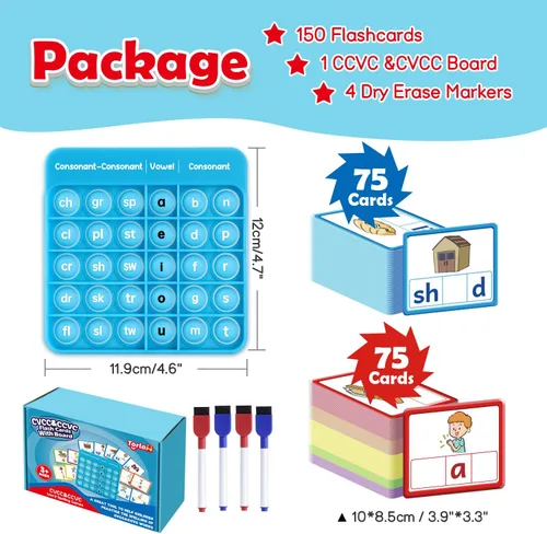 Miniatura 7 de Torlam CVCC y CCVC Juegos de palabras, palabras a la vista, tarjetas flash de ortografía, lectura, aprendizaje de fonética, juguetes para niños