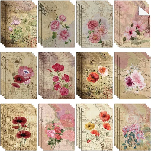 PerKoop 48 hojas de papel de decoupage floral vintage para muebles, álbumes de recortes, manualidades, 8.3 x 11.7 pulgadas, servilletas de papel de