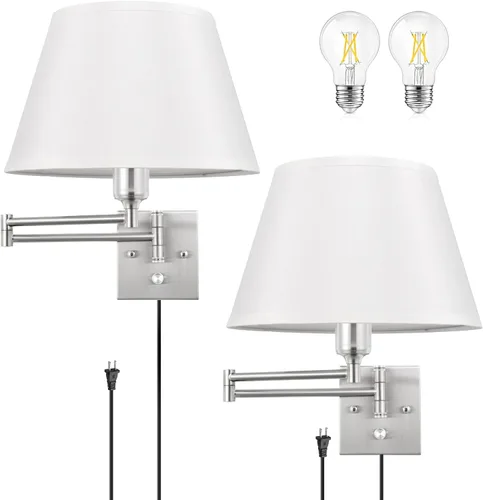 Miniatura 18 de TRLIFE Aplique de pared regulable con control remoto, temperatura de color ajustable de 2700K a 6500K, luces de pared con brazo oscilante de latón