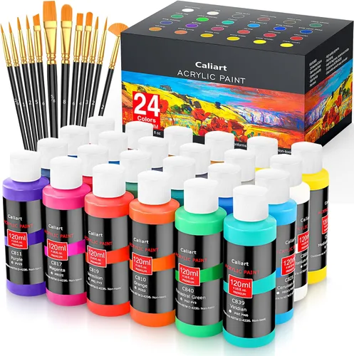 Miniatura 8 de Caliart Pintura acrílica iridiscente con 12 pinceles, 24 colores camaleón de 2 onzas/botella, pinturas para manualidades que cambian