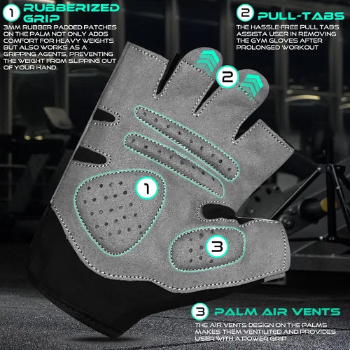 Miniatura 3 de WESTWOOD FOX Guantes de gimnasio para entrenamiento de fitness, antideslizantes, absorben los golpes, guantes de levantamiento de pesas, agarre Sin