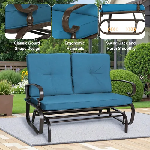 Miniatura 5 de Incbruce Silla Mecedora Deslizante para Exteriores Banco Deslizante de Patio para 2 Personas, Asiento Loveseat de Porche Juego de Sillas de Patio