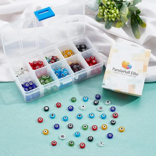 Miniatura 2 de NBEADS - Dijes con cuentas de cristal redondos hechos a mano, con forma de ojo turco, para confección de pulseras, collares y joyas