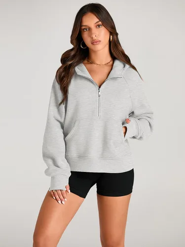 Miniatura 2 de AUTOMET Half Zip Sweatshirts Cropped Hoodies Fleece Womens Quarter Zip Up Pullover Sweaters Fall Outfits 2024 Winter Clothes