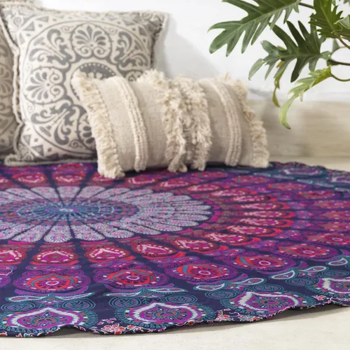 Miniatura 21 de Popular Handicrafts Juego de 2 tapices redondos para colgar en la pared, diseño de mandala hippie degradado, bohemio, hippy intrincado, mantel Morado
