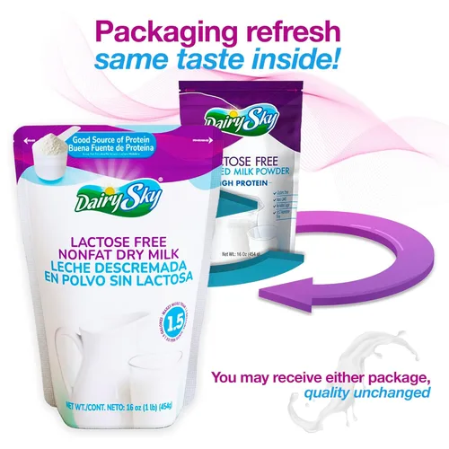 Miniatura 5 de DairySky Leche en Polvo Sin Lactosa 16 Oz - Leche en Polvo Sin Grasa y Sin OMG para Hornear y Café, Kosher con Proteína y Calcio, Gran Sustituto
