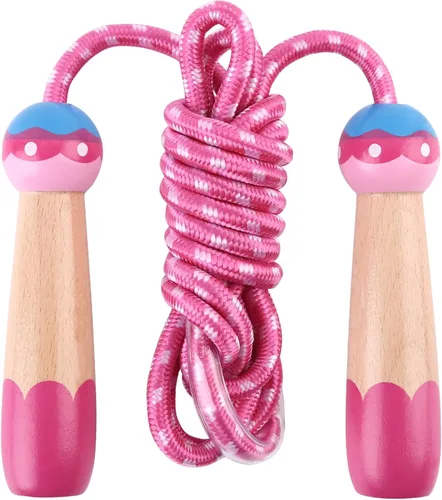 Miniatura 14 de Cuerda de Saltar para Niños, Lorvain Cuerda de Saltar Ajustable, Cuerdas de Saltar para Niños con Mango de Madera para Niñas y Niños, Cuerdas