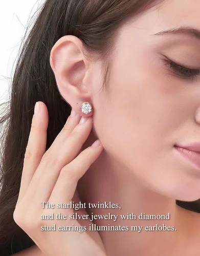 Miniatura 4 de 4.5CT Genuine Moissanite Solitaire Crown Stud Earrings for WomenD Color VVS1 Round Cut Simulated Diamond Flat Back Hidden Halo Earrings S925