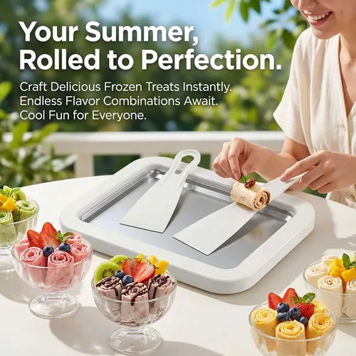 Miniatura 6 de Kit de máquina de helado enrollado, bandeja de rollo de helado con 2 raspadores, no requiere electricidad, placa de congelación de acero inoxidable