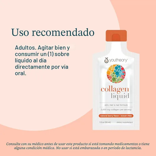 Miniatura 6 de Youtheory Colágeno Líquido para Cabello, Piel y Uñas con Péptidos de Colágeno y Aminoácidos, Suplemento Bebible Libre de Gluten, Sabor a Bayas, 12