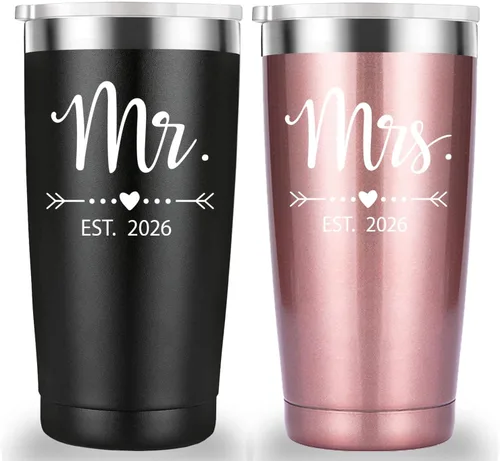 Miniatura 7 de Mamihlap Mr and Mrs Est - Taza de viaje 2026. Regalos de despedida de soltera para parejas de recién casados, esposa, novia y novia. Idea de vaso