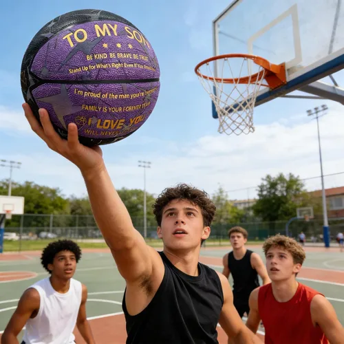 Miniatura 5 de Baloncesto grabado para hijo nieto que brilla en la oscuridad y holográfico, reflectante de 29.5 pulgadas con bomba de aire, regalo personalizado