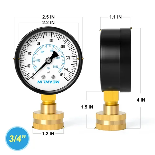 Miniatura 2 de MEANLIN MEASURE Medidor de presión de agua 0-150psi, medidor de presión de agua de 3/4" hembra con esfera de 2.5" y anillo de sellado, medidor