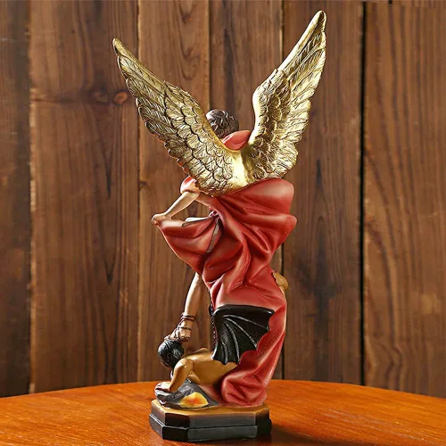 Miniatura 5 de QIANLING Estatua de San Miguel de 12.2 pulgadas, estatuas de Arcángel Miguel, estatua de Arcángel de San Miguel, Arcángel derrotado a Lucifer Rojo