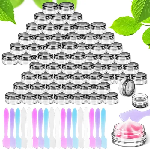 Miniatura 7 de 100 paquetes de botes de plástico de 3 g con tapas, botes de cosméticos redondos transparentes de 3 ml, botes de maquillaje de 3 gramos