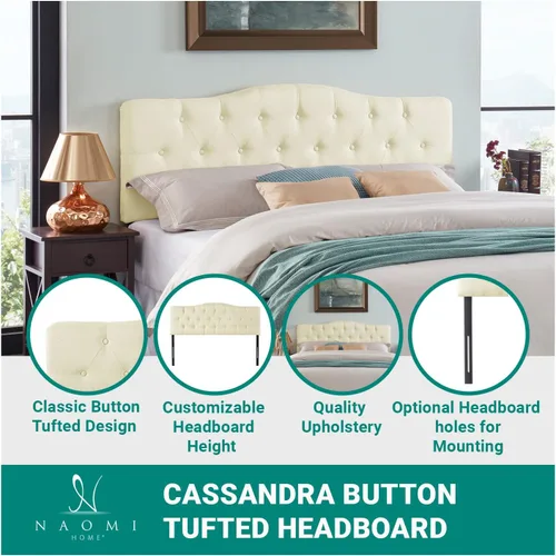 Miniatura 4 de Naomi Home Cassandra - Cabecero capitoné tamaño Queen, tapizado en tela de lino duradera, amortiguación de espuma de alta calidad, altura ajustable