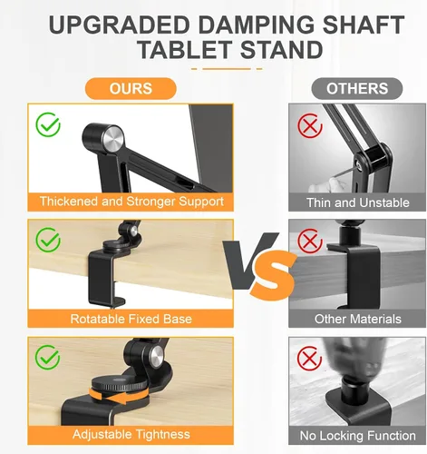 Miniatura 4 de Houele Soporte para Tableta, Brazo Plegable Ajustable para Tableta iPad Soporte de Escritorio con Base Giratoria de 360°, Soporte para Teléfono