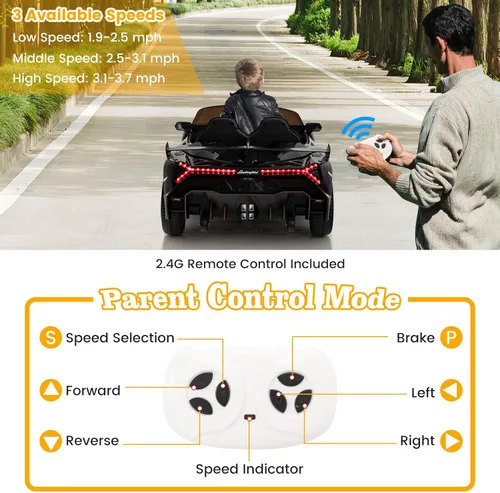 Miniatura 5 de Costzon - Automóvil de paseo con licencia Lamborghini de 12 V, vehículo deportivo 4WD con batería eléctrica con control remoto, 3 velocidades