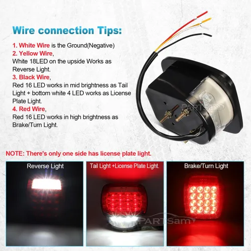 Miniatura 6 de Partsam Par de 38 LED Luces de cola universales de freno de giro de parada de licencia de respaldo para Wrangler YJ TJ CJ Camión Remolque Barco RV