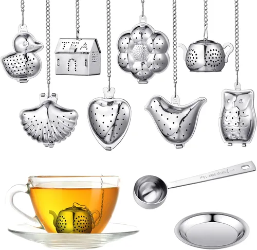 Vesici Juego de 10 infusores de té de hojas sueltas de acero inoxidable para soporte de té suelto, filtro de té con bola de infusor, incluye ganchos