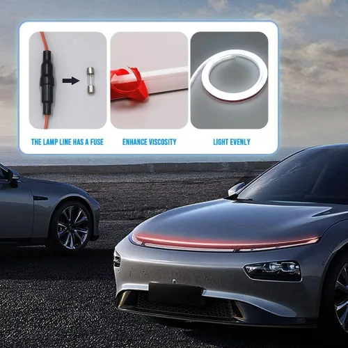 Miniatura 5 de Kit de haz de capó de arranque con escaneo dinámico 2023, tira LED exterior para automóvil, tira de luz LED flexible para capó, tira de luz para Azul