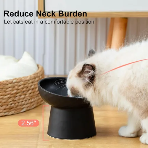 Miniatura 2 de YauYik Cuenco elevado para gatos, color negro, cuencos elevados de comida para gatos con ángulo inclinado, sin estrés, antivómitos, cuenco de agua