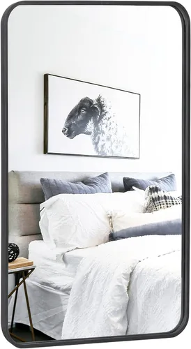 ZenStyle Espejo de pared rectangular con marco de metal negro de 24 x 36 pulgadas, espejo de baño con borde de pico para entradas, salas de estar,