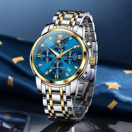 Miniatura 9 de OLEVS Watch for Men Diamond Business Dress Analog Quartz Stainless Steel Waterproof Luminous Date Two Tone Luxury Casual Wrist Watch Blue