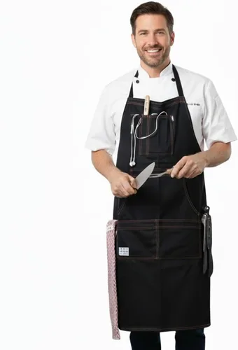 Miniatura 4 de BÖHM - Delantal de cocina profesional con bolsillos, trabillas para herramientas, correa ajustable para el cuello, algodón duradero de doble