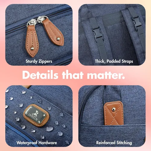 Miniatura 5 de Dikaslon Mochila para pañales con cambiador portátil, funda para chupete y correas para cochecito, bolsas de bebé unisex grandes para niños y niñas