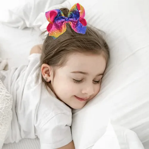Miniatura 2 de Lazos para el pelo de lentejuelas arcoíris (8 pulgadas): clips y alfileres de cocodrilo con purpurina para niñas, niños pequeños, mujeres, perfectos