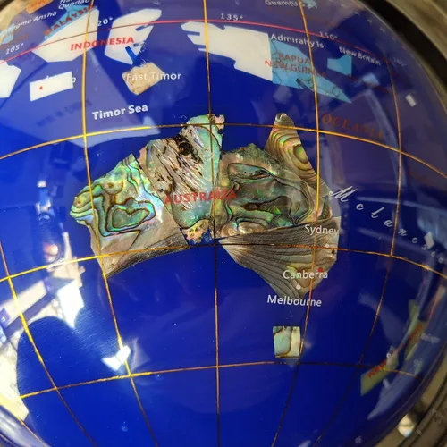 Miniatura 7 de Globo del mundo con piedras preciosas de océano azul con soporte de aleación de zinc plateado de 4 patas (8.661 in/9 pulgadas, 4 patas/azul océano)