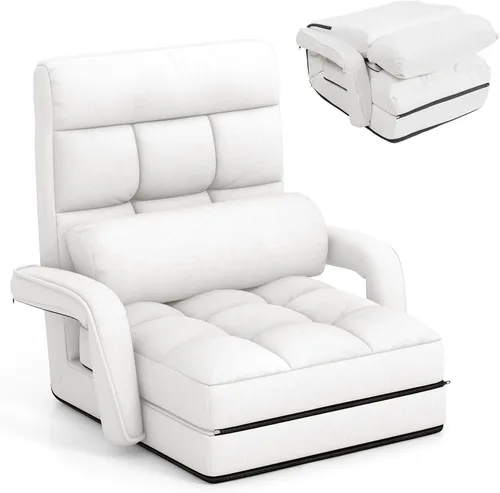 Giantex - Silla plegable de piso con respaldo ajustable de 6 posiciones, reposabrazos y almohada removible, capacidad de 330 libras, sofá perezoso