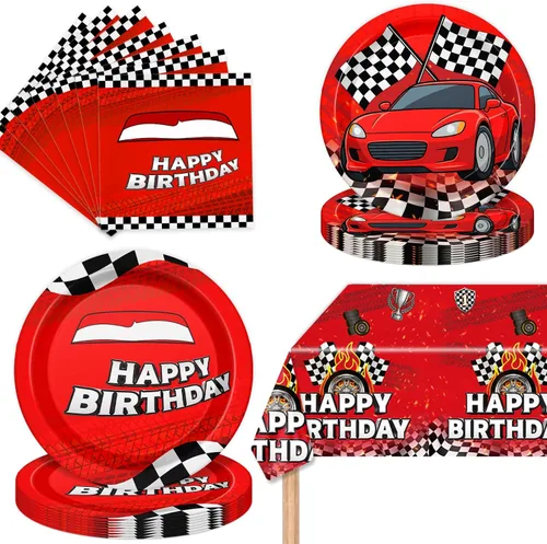 41 platos y servilletas para fiesta de cumpleaños de automóviles para 20 invitados, mantel para niños y niñas, decoración de fiesta de cumpleaños