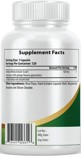 Miniatura 4 de Pacific Nature's Ginkgo Biloba 120 mg (120 cápsulas) para soporte de memoria, enfoque y función cerebral saludable, sin OMG, sin gluten, vegetariano