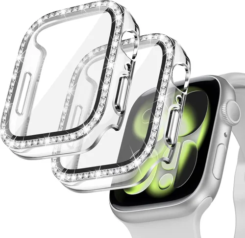 Miniatura 11 de Goton - Pack de 2 Fundas Bling para Apple Watch con Protector de Pantalla 40mm SE 3/2/1, Series 6/5/4, Funda con Purpurina para Mujer con Diamantes
