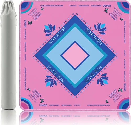 Miniatura 11 de Alfombrilla de Mahjong Turquesa Gedgan con Arte de Loto y Mariposa - Alfombrilla de Goma Estilo Pintada a Mano de 32.4x32.4 Pulgadas, Superficie