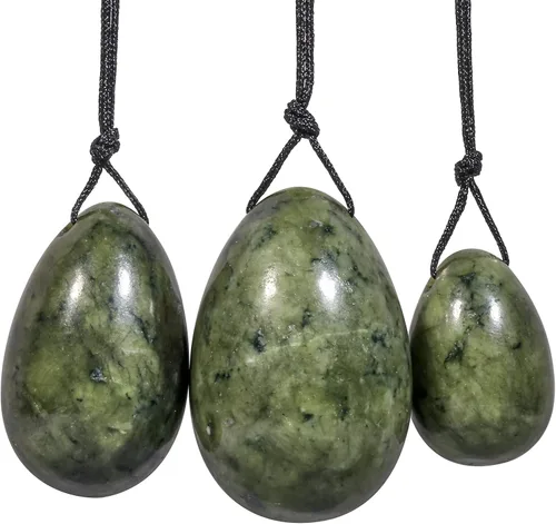 Miniatura 10 de mookaitedecor Juego de 3 huevos Yoni de cuarzo rosa, preperforados con cuerda sin encerar, piedras de masaje para mujeres para fortalecer los rosado