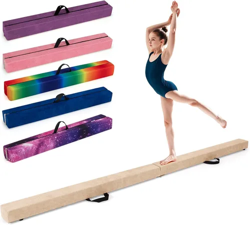 Miniatura 13 de Giantex Haz de equilibrio de 7/8/9 pies, haz de gimnasia plegable con asas de transporte, base de goma antideslizante para niños, haz de gimnasia