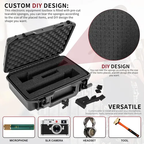 Miniatura 5 de Estuche de transporte duro, caja de almacenamiento a prueba de golpes con espuma personalizable, caja de herramientas protectora portátil de 11