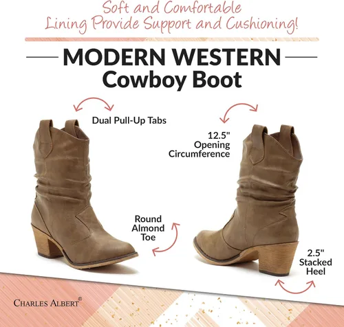 Miniatura 5 de Charles Albert Botas de vaquero occidentales modernas desgastadas para mujer con lengüetas de tracción