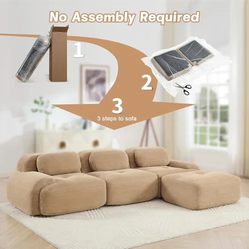 Miniatura 6 de Sofás seccionales modulares sin respaldo rígido de 116 pulgadas para sala de estar, sofá comprimido de 3 plazas con asiento profundo, no requiere
