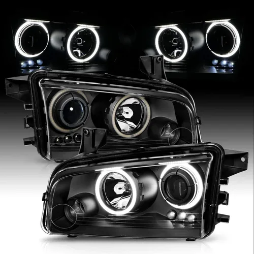 Miniatura 7 de AmeriLite Juego de faros delanteros de repuesto para Dodge Charger Dual Xtreme 2006-2010 con anillos de halo LED, color negro, lado del pasajero