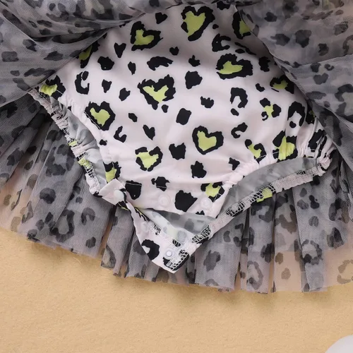 Miniatura 11 de IBTOM CASTLE Vestido de princesa tutú para niña pequeña con estampado de leopardo, dona, ratón, vestido de princesa con funda para pañales, conjunto