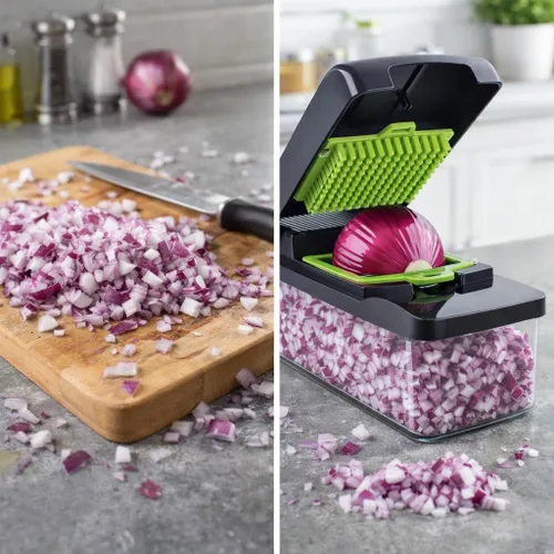 Miniatura 2 de Picadora de verduras 14 en 1 con recipiente, picadora de cebolla, cortadora y ralladora, picadora de alimentos con cuchillas de acero inoxidable