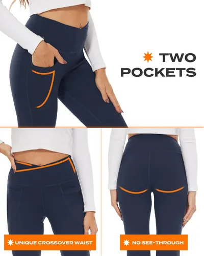 Miniatura 38 de TNNZEET Leggings acampanados negros para mujer, pantalones de yoga cruzados con bolsillos, corte de bota, leggings acampanados