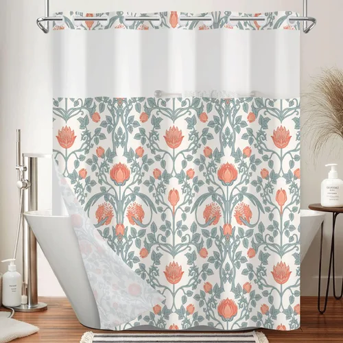 Miniatura 29 de No Hook Geometric Shower Curtain with Snap in Liner - 71″W x 74″L Waterproof Fabric with Mesh Top Window, Modern Abstract Triangle Design Bath
