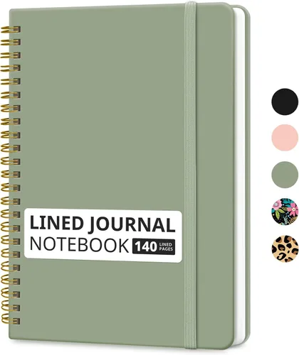 Cuaderno rayado en espiral para mujeres y hombres, 140 páginas, cuaderno de tapa dura con rayas universitarias para trabajo y toma de notas, diarios